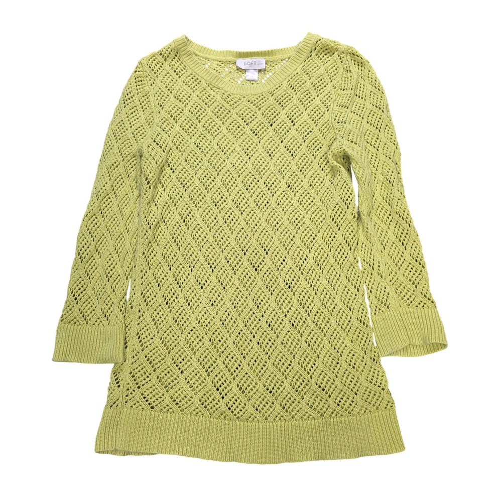Ann Taylor LOFT Petites Open Knit Sweater Women's Size Sp Lime Green 100% Cotton